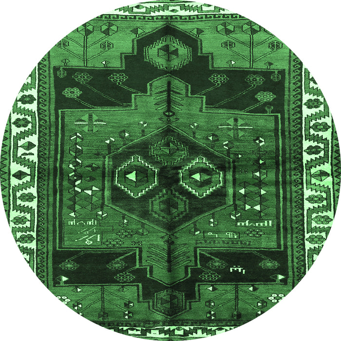 Round Persian Emerald Green Traditional Rug, tr2793emgrn