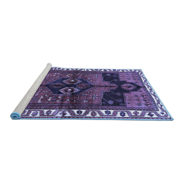 Sideview of Machine Washable Persian Blue Traditional Rug, wshtr2793blu