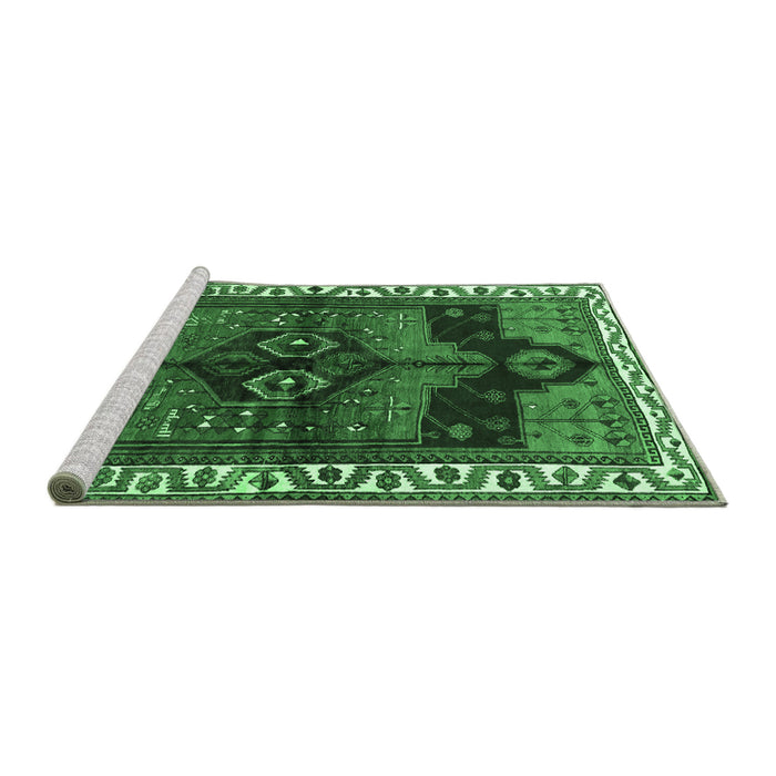 Sideview of Machine Washable Persian Emerald Green Traditional Area Rugs, wshtr2793emgrn