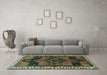 Machine Washable Persian Turquoise Traditional Area Rugs in a Living Room,, wshtr2793turq