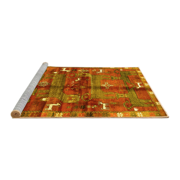 Sideview of Machine Washable Animal Yellow Traditional Rug, wshtr2794yw
