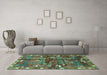 Machine Washable Animal Turquoise Traditional Area Rugs in a Living Room,, wshtr2794turq