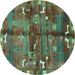 Round Animal Turquoise Traditional Rug, tr2794turq