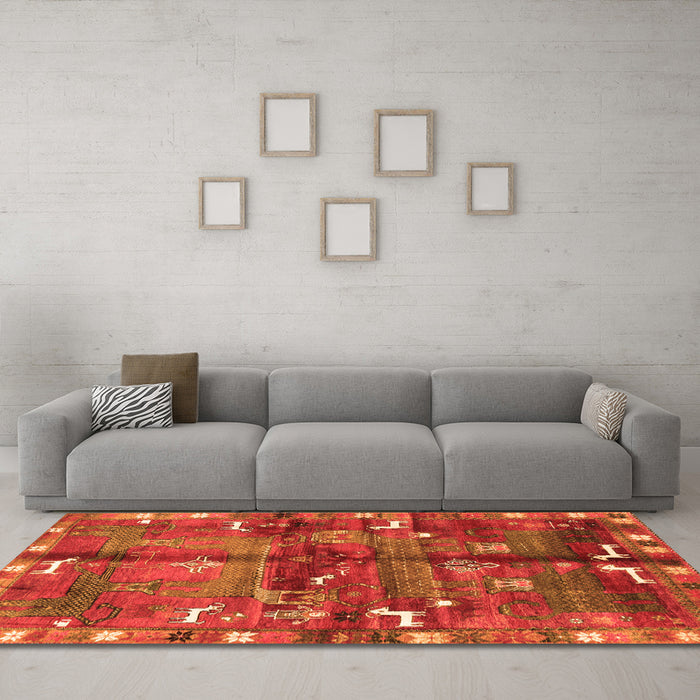 Machine Washable Animal Orange Traditional Area Rugs in a Living Room, wshtr2794org
