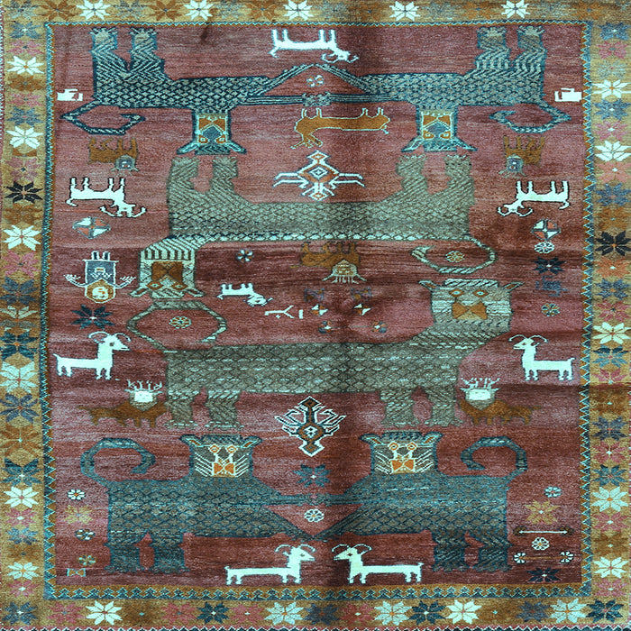 Square Animal Light Blue Traditional Rug, tr2794lblu