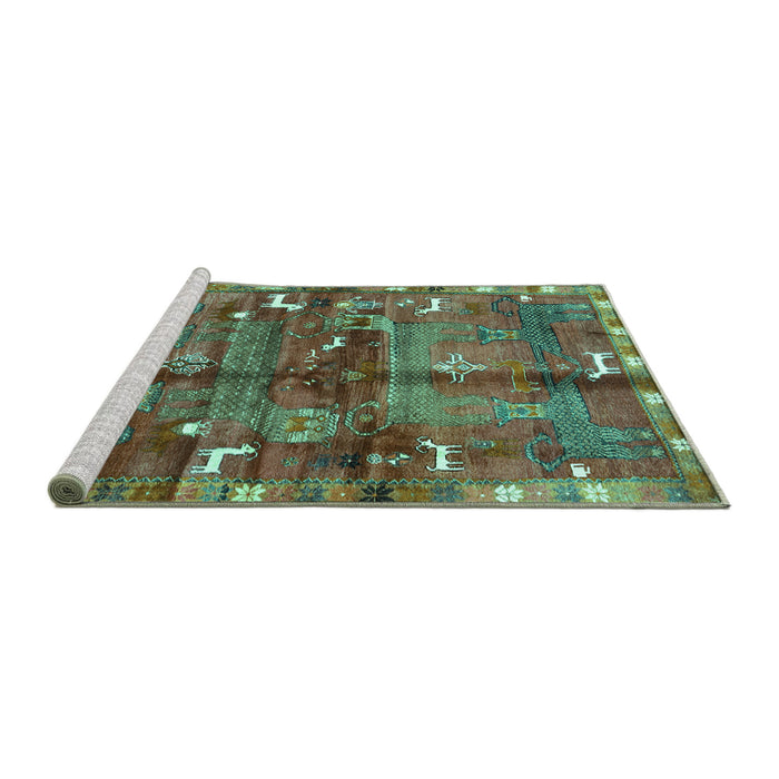 Sideview of Machine Washable Animal Turquoise Traditional Area Rugs, wshtr2794turq