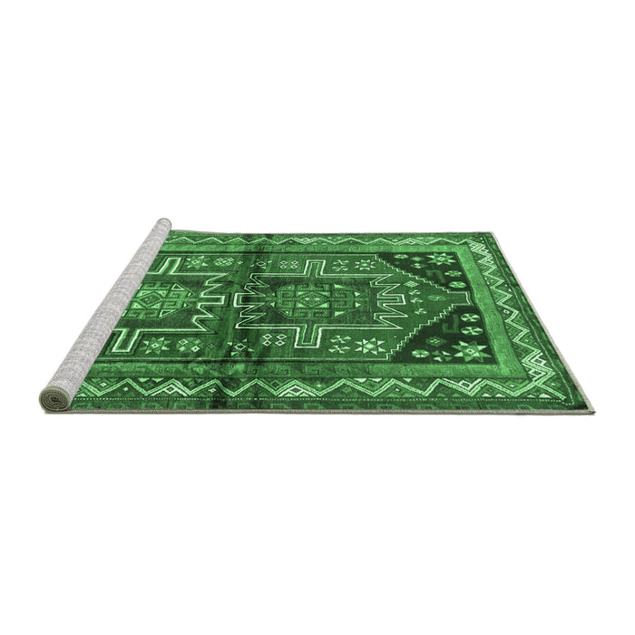 Sideview of Machine Washable Persian Emerald Green Traditional Area Rugs, wshtr2795emgrn