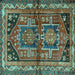 Square Machine Washable Persian Turquoise Traditional Area Rugs, wshtr2795turq