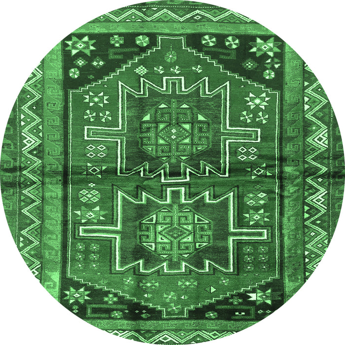 Round Machine Washable Persian Emerald Green Traditional Area Rugs, wshtr2795emgrn