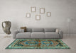 Machine Washable Persian Turquoise Traditional Area Rugs in a Living Room,, wshtr2795turq