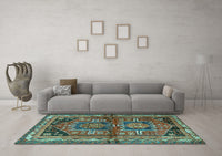 Machine Washable Persian Turquoise Traditional Rug, wshtr2795turq