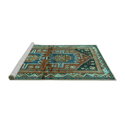 Sideview of Machine Washable Persian Turquoise Traditional Area Rugs, wshtr2795turq