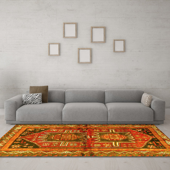 Machine Washable Persian Yellow Traditional Rug in a Living Room, wshtr2795yw