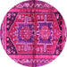 Round Machine Washable Persian Pink Traditional Rug, wshtr2795pnk