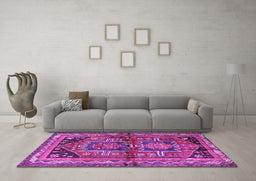 Machine Washable Persian Purple Traditional Area Rugs in a Living Room, wshtr2795pur