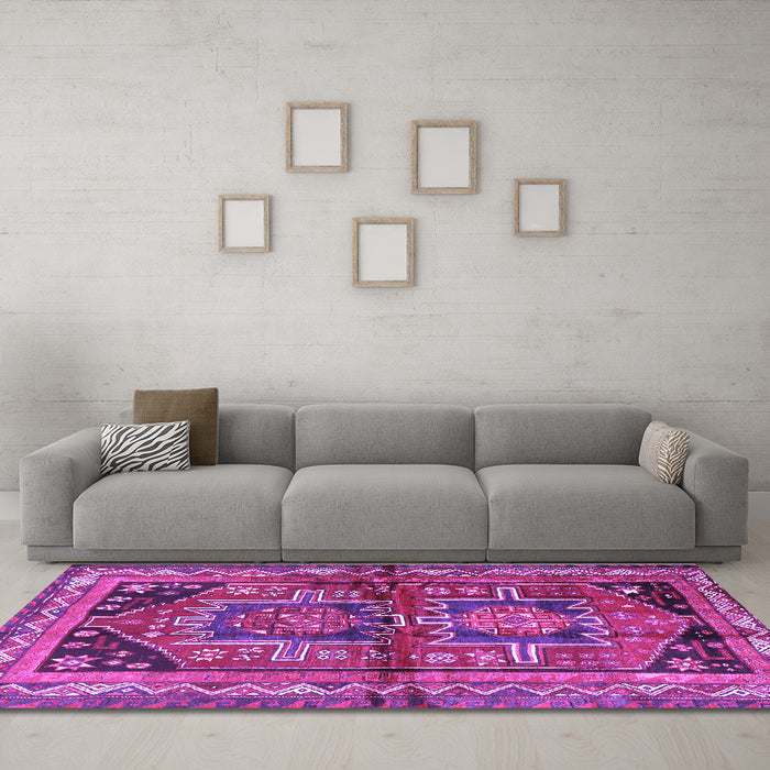 Machine Washable Persian Purple Traditional Area Rugs in a Living Room, wshtr2795pur