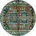 Round Machine Washable Persian Turquoise Traditional Area Rugs, wshtr2795turq