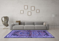 Machine Washable Persian Blue Traditional Rug, wshtr2795blu