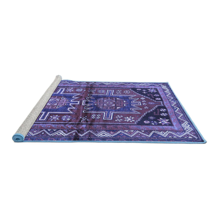 Sideview of Machine Washable Persian Blue Traditional Rug, wshtr2795blu