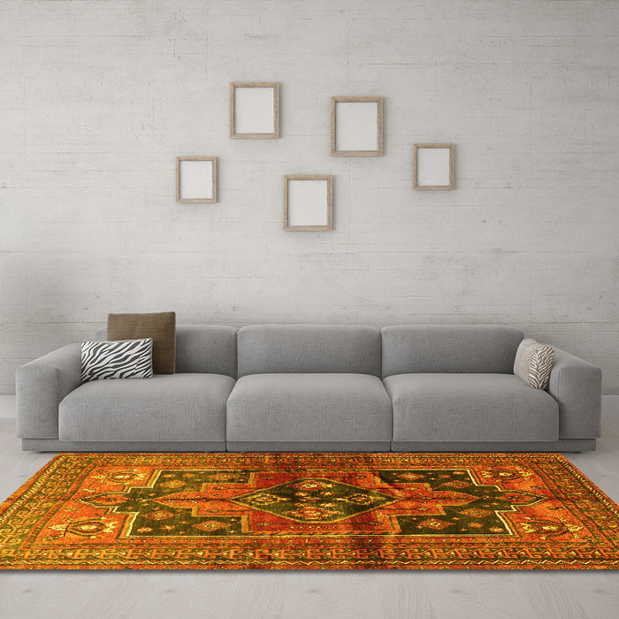 Machine Washable Persian Yellow Traditional Rug in a Living Room, wshtr2796yw