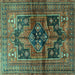 Square Machine Washable Persian Turquoise Traditional Area Rugs, wshtr2796turq