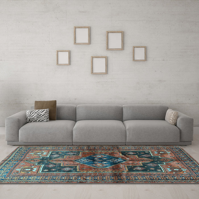 Machine Washable Persian Light Blue Traditional Rug in a Living Room, wshtr2796lblu