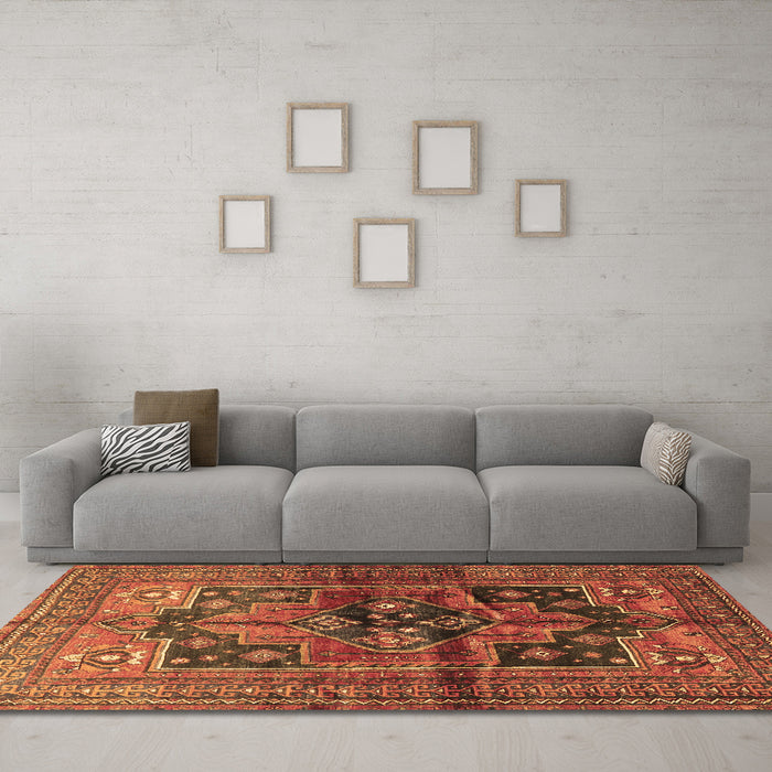 Machine Washable Persian Brown Traditional Rug in a Living Room,, wshtr2796brn