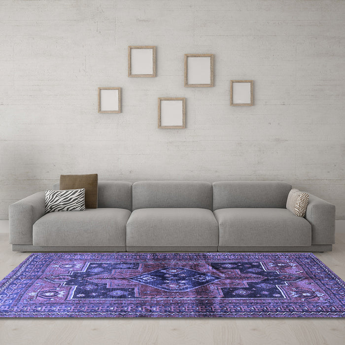 Machine Washable Persian Blue Traditional Rug in a Living Room, wshtr2796blu