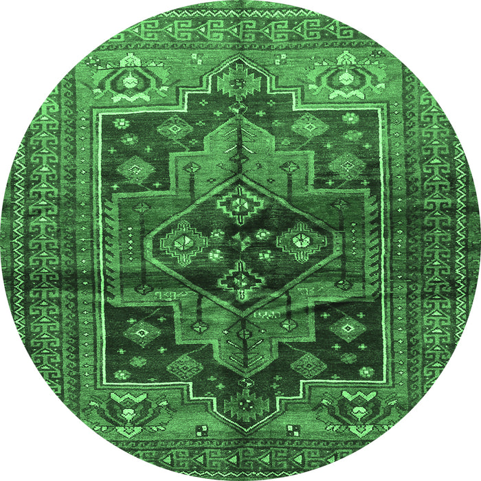 Round Machine Washable Persian Emerald Green Traditional Area Rugs, wshtr2796emgrn