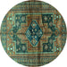 Round Machine Washable Persian Turquoise Traditional Area Rugs, wshtr2796turq