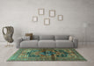 Machine Washable Persian Turquoise Traditional Area Rugs in a Living Room,, wshtr2796turq