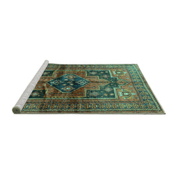 Sideview of Machine Washable Persian Turquoise Traditional Area Rugs, wshtr2796turq