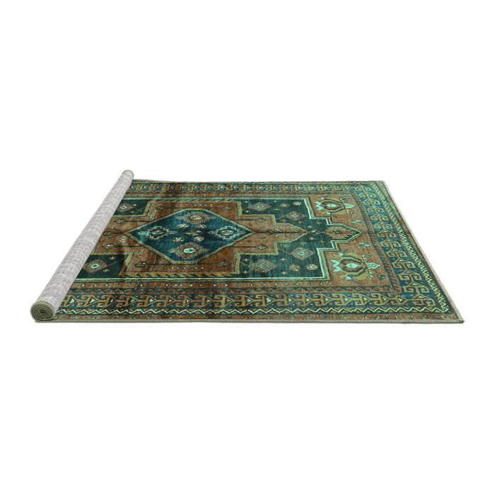 Sideview of Machine Washable Persian Turquoise Traditional Area Rugs, wshtr2796turq
