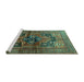 Sideview of Machine Washable Persian Turquoise Traditional Area Rugs, wshtr2796turq