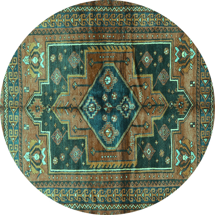 Round Persian Turquoise Traditional Rug, tr2796turq