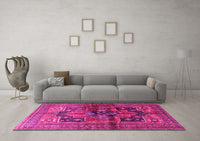 Machine Washable Persian Pink Traditional Rug, wshtr2796pnk