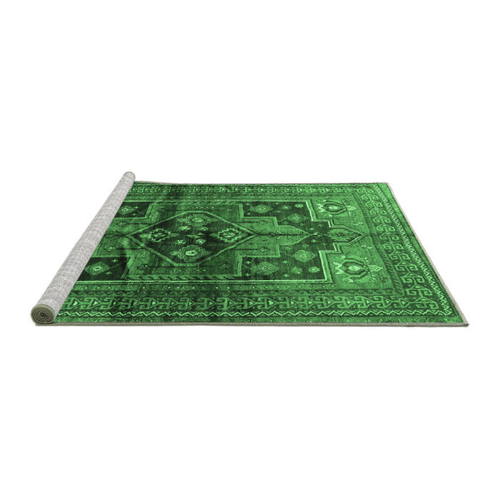 Sideview of Machine Washable Persian Emerald Green Traditional Area Rugs, wshtr2796emgrn
