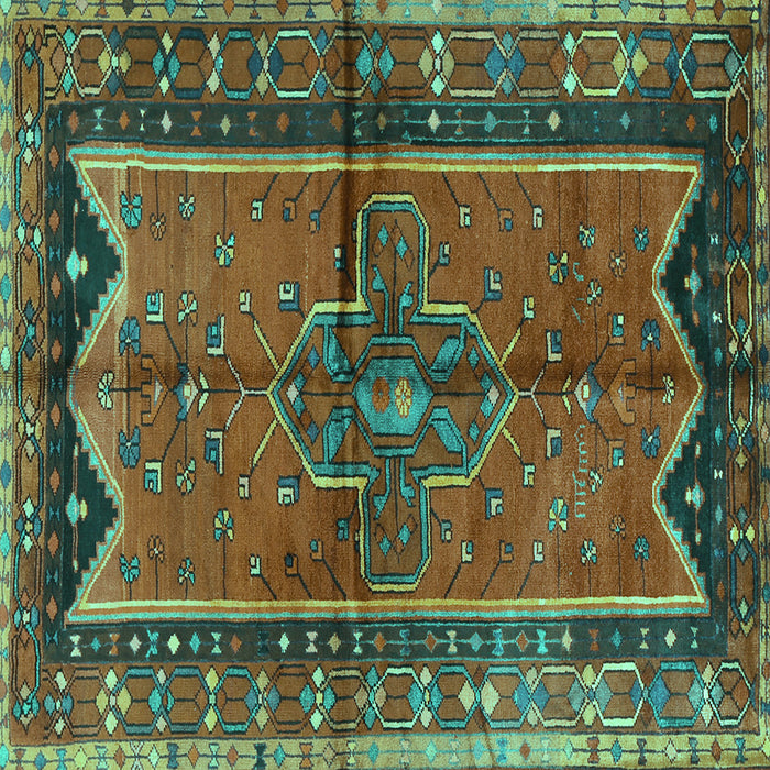 Square Machine Washable Persian Turquoise Traditional Area Rugs, wshtr2797turq