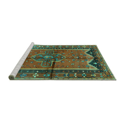Sideview of Machine Washable Persian Turquoise Traditional Area Rugs, wshtr2797turq