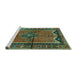 Sideview of Machine Washable Persian Turquoise Traditional Area Rugs, wshtr2797turq