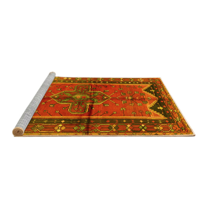 Sideview of Machine Washable Persian Yellow Traditional Rug, wshtr2797yw