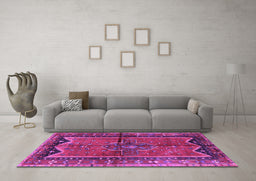 Machine Washable Persian Purple Traditional Area Rugs in a Living Room, wshtr2797pur