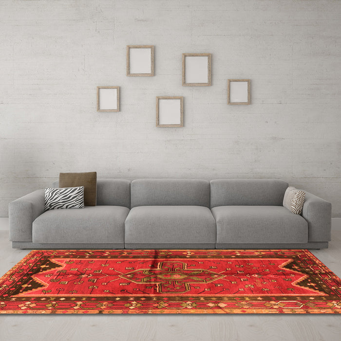 Machine Washable Persian Orange Traditional Area Rugs in a Living Room, wshtr2797org