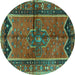 Round Machine Washable Persian Turquoise Traditional Area Rugs, wshtr2797turq