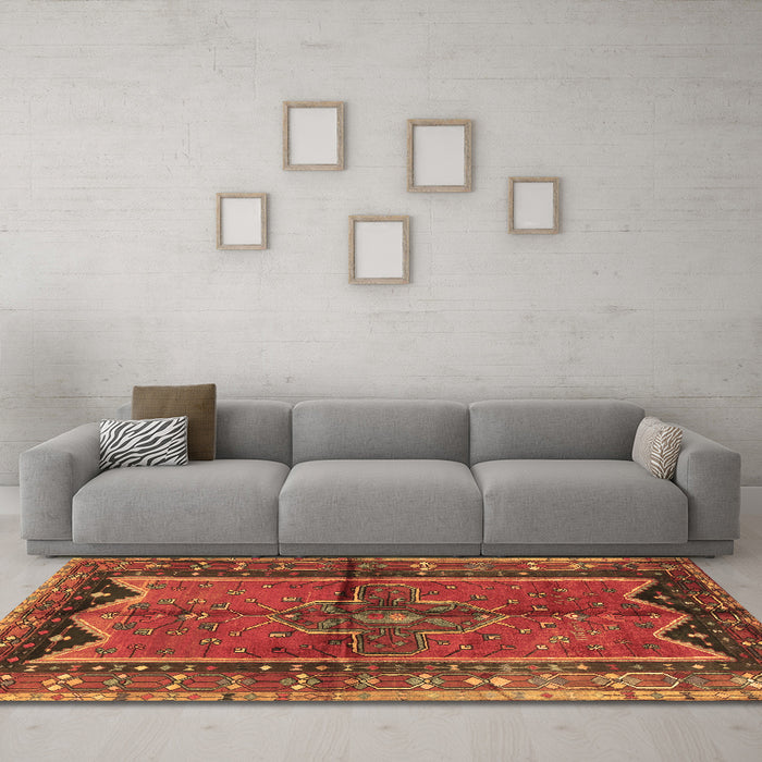 Machine Washable Persian Brown Traditional Rug in a Living Room,, wshtr2797brn