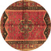 Round Persian Brown Traditional Rug, tr2797brn