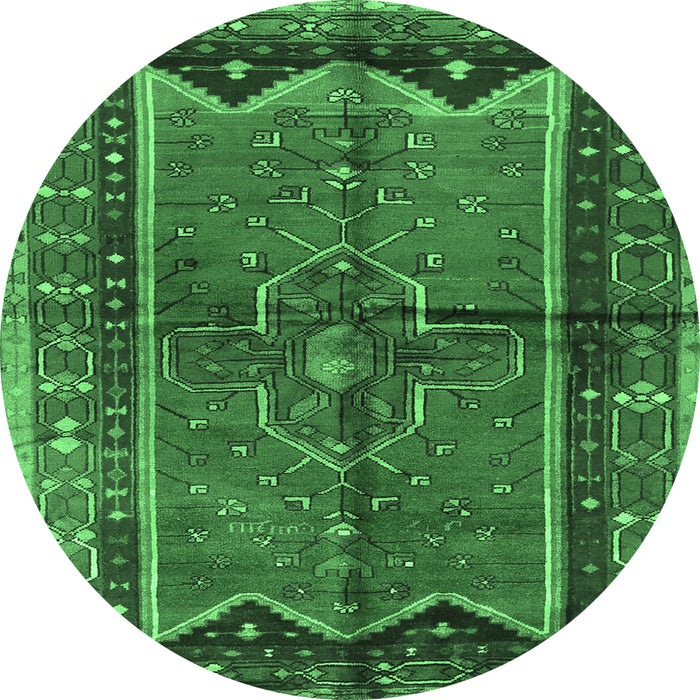 Round Persian Emerald Green Traditional Rug, tr2797emgrn