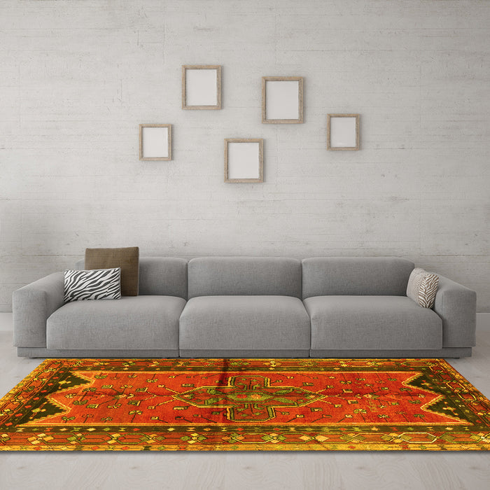 Machine Washable Persian Yellow Traditional Rug in a Living Room, wshtr2797yw