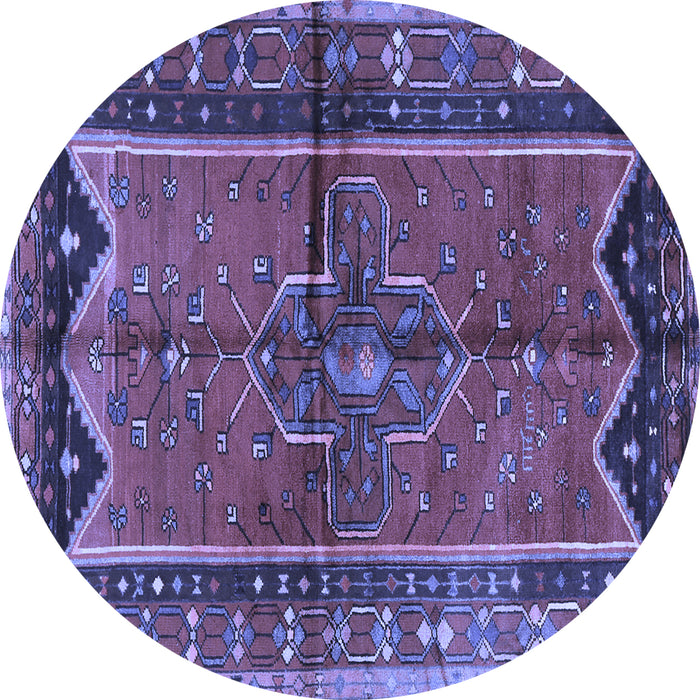 Round Machine Washable Persian Blue Traditional Rug, wshtr2797blu