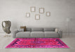 Machine Washable Persian Pink Traditional Rug in a Living Room, wshtr2797pnk